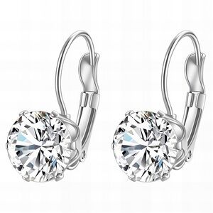 Silver and White Drop Earrings with Brilliant-Cut Stones